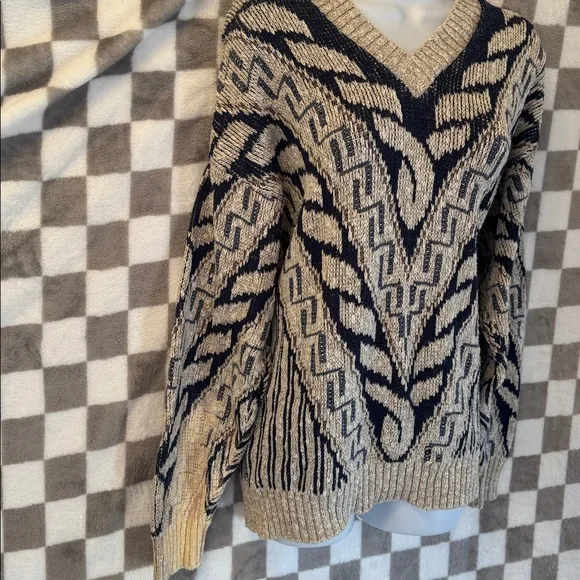 Crossings Men’s Y2K V Neck Chunky Knit Abstract Sweater Size M/Medium - Picture 5 of 11